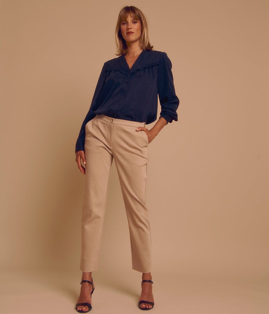 New Devernois Straight Stretch Cotton Trousers