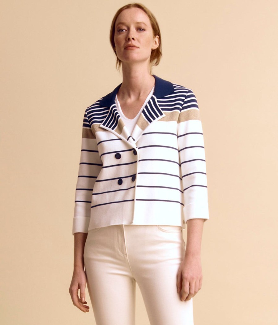 Online Devernois Striped Knit Buttoned Jacket