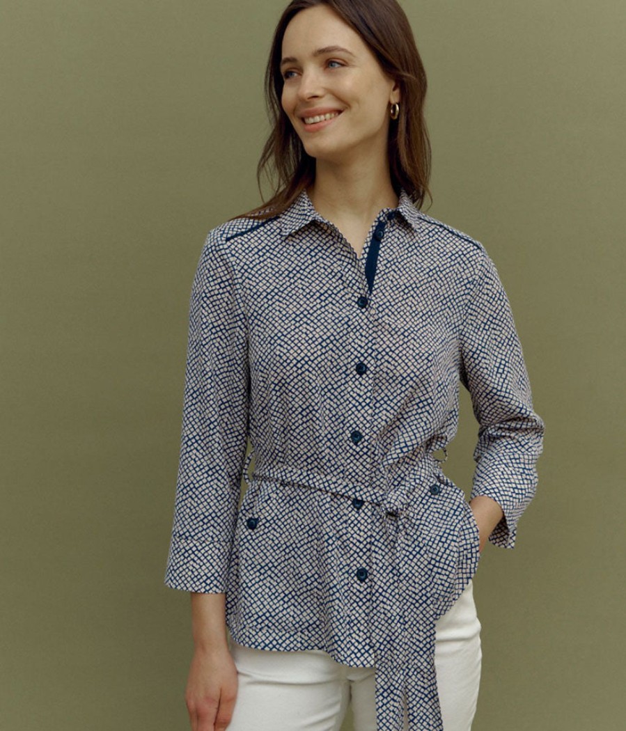 Online Devernois Printed Belted Shirt Jacket