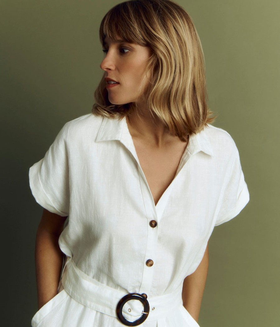 Clearance Devernois Belted Linen Shirt Dress