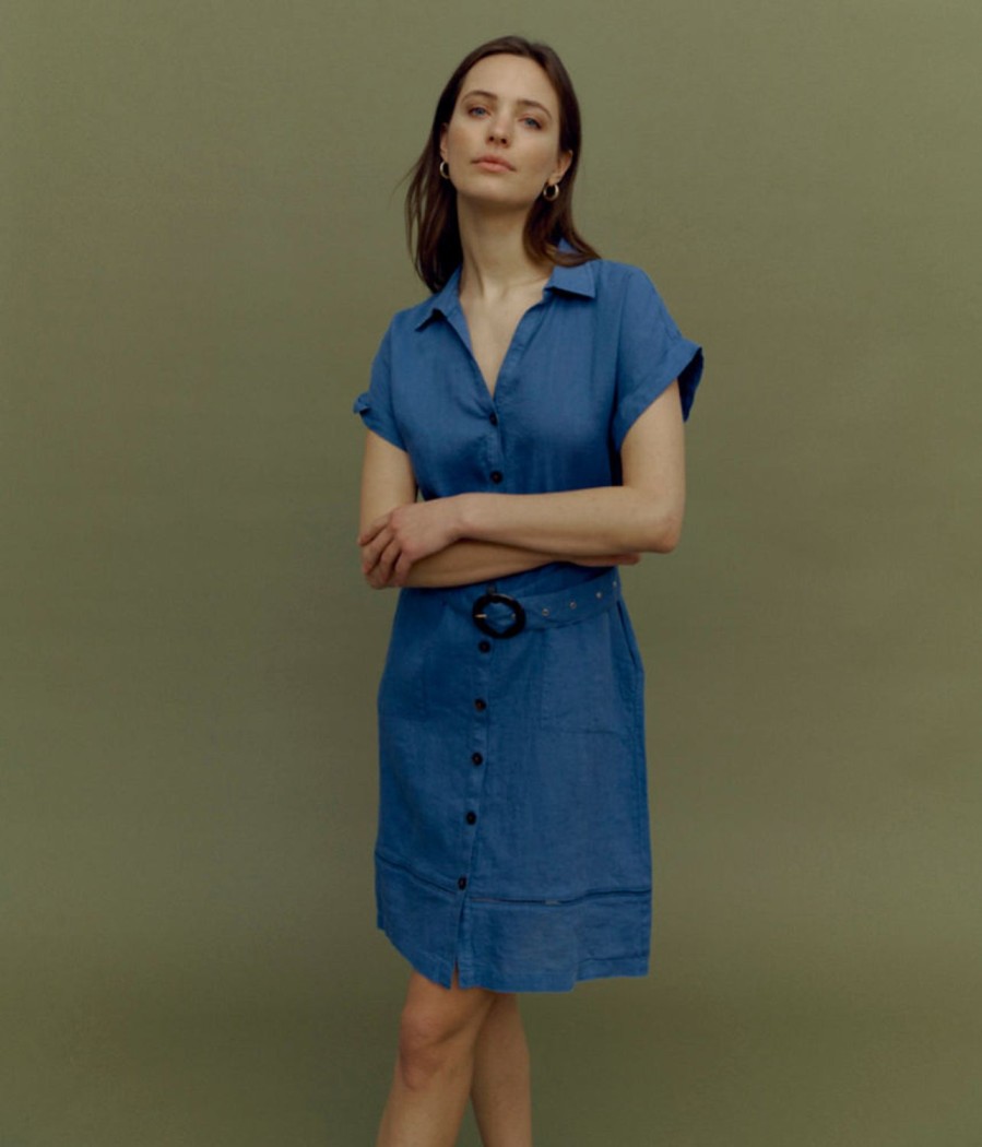 Online Devernois Belted Shirt Dress In Washed Linen