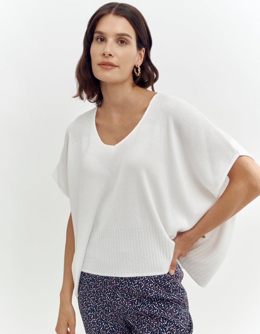 New Devernois Kimono Knit Sweater In Placed Rib